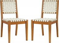 set of 2 18"w rivet faux leather woven dining chairs with wood frame - light beige | amazon brand logo