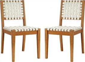 img 4 attached to Set Of 2 18"W Rivet Faux Leather Woven Dining Chairs With Wood Frame - Light Beige | Amazon Brand