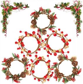 img 4 attached to Christmas Decoration Wreath Candle Ring For Table Centerpiece, 6 Pcs Small Wreaths With Pine Cone, Berry, Perfect For Outdoor Wedding Party Indoor Holiday Home Xmas Table Decor Gift