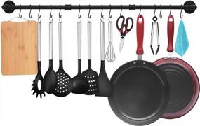 img 4 attached to Detachable Wall Mounted 50-Inch Black Pipe Pot Bar Rack With 15 S Hooks For Kitchen Lids, Utensils, And Pans Hanging