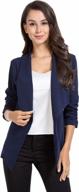 navy blue business jacket for women: lightweight draped cardigan with ruched 3/4 sleeves - perfect for work and office by auqco logo