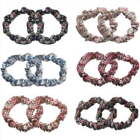 img 4 attached to 12Pcs Thin Floral Hair Ties, Soft Elastic Hair Bands Floral Solid Ropes Ponytail Holder For Women Girls