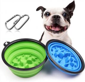 img 4 attached to Portable And Foldable Dog Bowls - Set Of 2 Collapsible Slow Feeder Dishes For Travel, Outdoor Activities And Hiking, Ideal For Small Pets