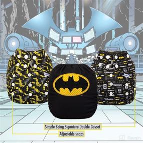 img 2 attached to 🦇 Sustainable Baby Cloth Diapers: Simple Being Reusable 3 Pack with Inserts - DC Batman Classic Design
