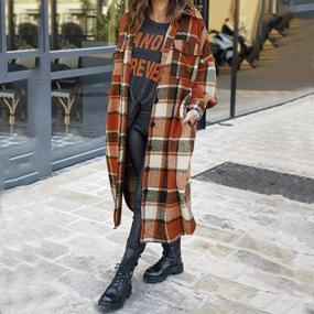 img 3 attached to Women'S Plaid Shacket Jacket By MITCOWBOYS: Fashion Long Check Coat Print Outwear Trench Lapel Oversize Coats