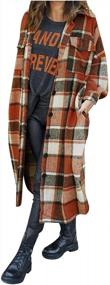 img 4 attached to Women'S Plaid Shacket Jacket By MITCOWBOYS: Fashion Long Check Coat Print Outwear Trench Lapel Oversize Coats
