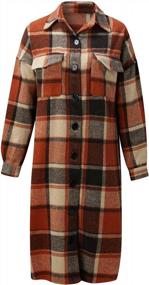img 2 attached to Women'S Plaid Shacket Jacket By MITCOWBOYS: Fashion Long Check Coat Print Outwear Trench Lapel Oversize Coats