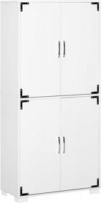 img 4 attached to Industrial Style 4-Door Cabinet Pantry Cupboard With Storage Shelves In White For Bedroom And Living Room By HOMCOM