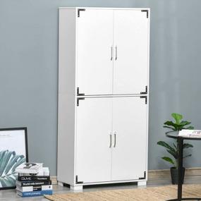 img 3 attached to Industrial Style 4-Door Cabinet Pantry Cupboard With Storage Shelves In White For Bedroom And Living Room By HOMCOM