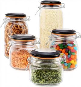 img 4 attached to EatNeat 5-Piece Airtight Glass Kitchen Canisters: 68, 51, 34, 27 & 17 Oz Mason Jars For Food Storage & Organization
