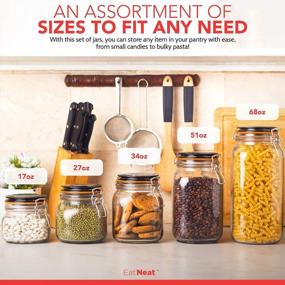 img 2 attached to EatNeat 5-Piece Airtight Glass Kitchen Canisters: 68, 51, 34, 27 & 17 Oz Mason Jars For Food Storage & Organization
