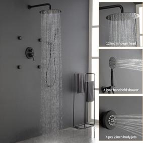 img 3 attached to 12 Inch Black Rain Shower System With 4 Body Jets, Wall Mounted Faucet Set & Full-Body Spray Jet - Artbath Shower Jets System