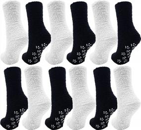 img 3 attached to 12 Pairs Women'S & Girls' Fuzzy Non-Skid Gripper Socks - Warm Winter Slipper Bulk Pack