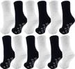 12 pairs women's & girls' fuzzy non-skid gripper socks - warm winter slipper bulk pack logo