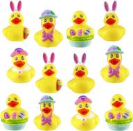 🐣 the dreidel company easter rubber duck toy bunny rabbit duckies for kids - perfect for easter eggs, bath time, birthday gifts, baby showers, summer beach and pool activities - 2" (12-pack) logo