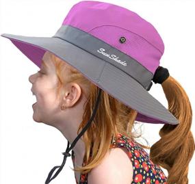 img 4 attached to T WILKER Girls Kids Sun Hat Summer Play Beach Bucket Cap Wide Brim UV Protection With Ponytail Hole And Drawstring