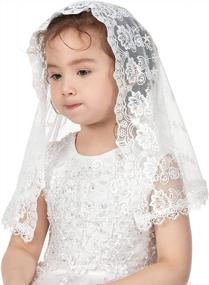 img 1 attached to Catholic Baptism Veil For Girls, Lace Chapel Mantilla Veils With D Shape, First Communion Latin Mass Church Veil