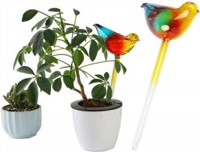 img 4 attached to 2-Pack Plant Watering Globes Automatic Irrigation Drippers - Artkingdome Luxury Forged Glass Rainbow Bird Design For Flower Household Plants