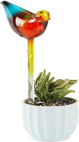 img 1 attached to Шарики для полива растений, 2 шт. в упаковке, автоматические капельницы для полива - Artkingdome Luxury Forged Glass Rainbow Bird Design для цветочных домашних растений