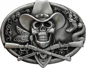 img 4 attached to Ride Into The Wild West With QUKE Cowboy Skull Buckle And Rifles Guns Design