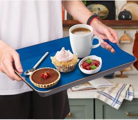 img 1 attached to Royal Blue Melamine Serving Tray With Handles: Modern Decorative Rectangular Plastic Tray For Coffee Table, Large Ottoman Tray For Bedroom And Living Room - 17" X 11.8" X 2