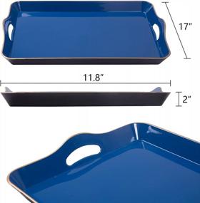 img 2 attached to Royal Blue Melamine Serving Tray With Handles: Modern Decorative Rectangular Plastic Tray For Coffee Table, Large Ottoman Tray For Bedroom And Living Room - 17" X 11.8" X 2