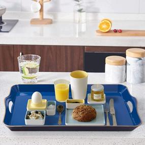 img 3 attached to Royal Blue Melamine Serving Tray With Handles: Modern Decorative Rectangular Plastic Tray For Coffee Table, Large Ottoman Tray For Bedroom And Living Room - 17" X 11.8" X 2