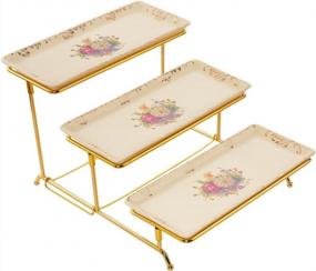 img 4 attached to Floral Porcelain 3 Tiered Serving Stand With Gold Stand For Food Display, Dessert, Cake, Fruit And More - YOLIFE Flowering Shrubs Cream Trays