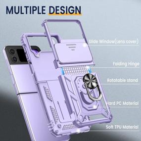 img 2 attached to Защитный чехол для Samsung Z Flip 4 с крышкой камеры, защитой петель, кольцом на подставке - Противоударный чехол военного класса для Samsung Z Flip 4 (2022) - Фиолетовый - Goton