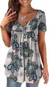 img 4 attached to A.Jesdani Womens Summer Plus Size Tunic Tops Short Sleeve Blouses Casual Floral Henley Shirts