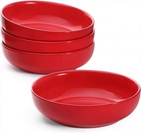 img 4 attached to Serve Up Style And Function With LE TAUCI'S Large Ceramic Pasta And Salad Bowl Set In Ravishing Red