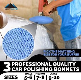 img 1 attached to NextClimb Double Thick Microfiber Bonnet Applicator Pads - Reversible Soft Auto Buffing and Wax Applicator Covers for Car Orbital Buffer Polisher (Medium 7-8 Inches, 3-Pack)