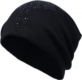 img 3 attached to Cross Rhinestone Knitted Beanie Hat Cotton Skull Cap By WITHMOONS YT51354