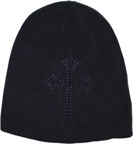 img 4 attached to Cross Rhinestone Knitted Beanie Hat Cotton Skull Cap By WITHMOONS YT51354