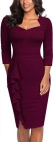 img 4 attached to Knitee Women'S Retro 50S 3/4 Sleeve Ruffle Square Neck Business Cocktail Pencil Dress