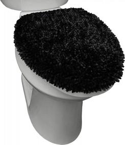 img 3 attached to SoHome Spa Step Luxury Plush Chenille Shag Toilet Lid Cover - Ultra Soft, Machine Washable & Standard Size 18.5"X19.6", Black