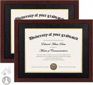 11x14 diploma frame certificate degree document frame, 2 pack 8.5 x 11 with mat for wall & tabletop, mahogany double mat high definition glass logo