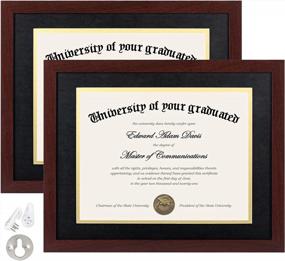 img 4 attached to 11X14 Diploma Frame Certificate Degree Document Frame, 2 Pack 8.5 X 11 With Mat For Wall & Tabletop, Mahogany Double Mat High Definition Glass