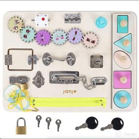 img 4 attached to Janje Montessori Toddler Busy Board - Wooden Activity Toy for Gross & Fine Motor Skills, Cognitive Growth, Language Development - Safe & Calming Sensory Boards - Travel Busy Toy