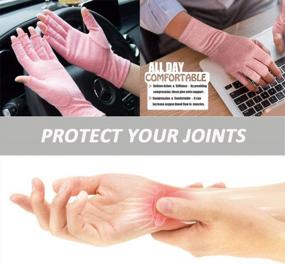 img 2 attached to Компрессионные перчатки без пальцев для облегчения боли при артрите, новый материал, ревматоидный остеоартрит и кистевой туннель (розовый, большой)