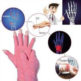 img 3 attached to Компрессионные перчатки без пальцев для облегчения боли при артрите, новый материал, ревматоидный остеоартрит и кистевой туннель (розовый, большой)