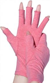 img 4 attached to Компрессионные перчатки без пальцев для облегчения боли при артрите, новый материал, ревматоидный остеоартрит и кистевой туннель (розовый, большой)