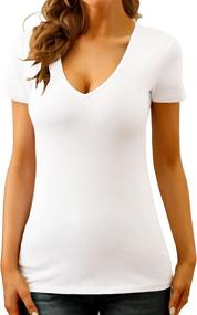img 4 attached to Basic Modal Crewneck Short Sleeve Tee Tops For Women By MANGDIUP - Ideal For Everyday Wear