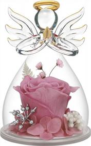 img 4 attached to Romantic Gifts For Mom: Pink Rose Flower In Glass Angel Figurines - Perfect Birthday And Valentine'S Day Gift For Women, Angelic Roses For Her, Best Friend, And Loved Ones