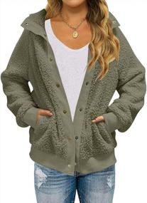 img 4 attached to Women'S Winter Fleece Sherpa Jacket With Long Sleeve, Button Closure And Pockets.