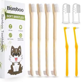 img 4 attached to 8Pcs Bamboo & Silicone Dog Toothbrush Set: Double Sided Finger Brush With Long Handle Soft Bristles For Small, Medium And Big Dogs - Dental Care Cleaning For Pets Puppy Kitten Cat