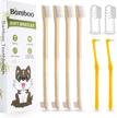 8pcs bamboo & silicone dog toothbrush set: double sided finger brush with long handle soft bristles for small, medium and big dogs - dental care cleaning for pets puppy kitten cat logo