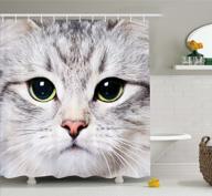 rustic cat lover shower curtain with digital photography of kitten - domestic pet cloth fabric bathroom decor set with hooks - multicolor print - 69" w x 70" l by ambesonne logo
