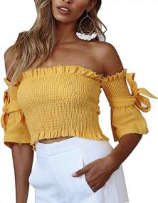 img 1 attached to Women'S Short Sleeve Strapless Crop Top Shirt Smocked Cami Bandeau Tube