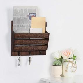 img 3 attached to Rustic Brown Mail Sorter And Key Holder Organizer With Shelf, 1-Slot Compartment, And 3 Key Hooks - LIANTRAL